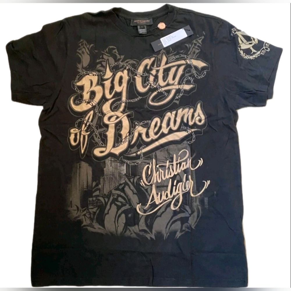 Retro Authentic Vintage Men's Christian Audigier T-shirt Big City Dreams Black L